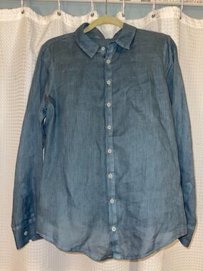 CP Shades Men’s XS Blue 100% Linen Long Sleeve Button Front Shirt